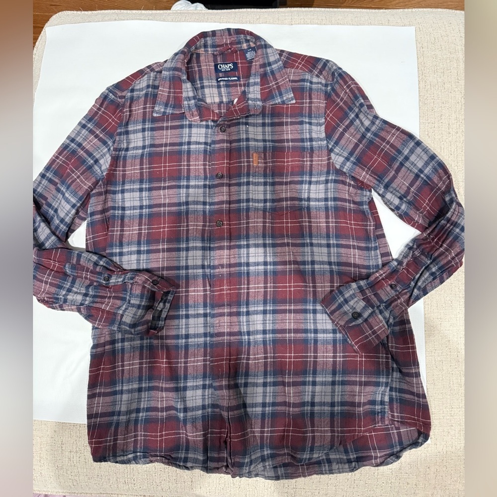 Chaps Men's Casual Plaid Shirt - Maroon , Grey  and Blue